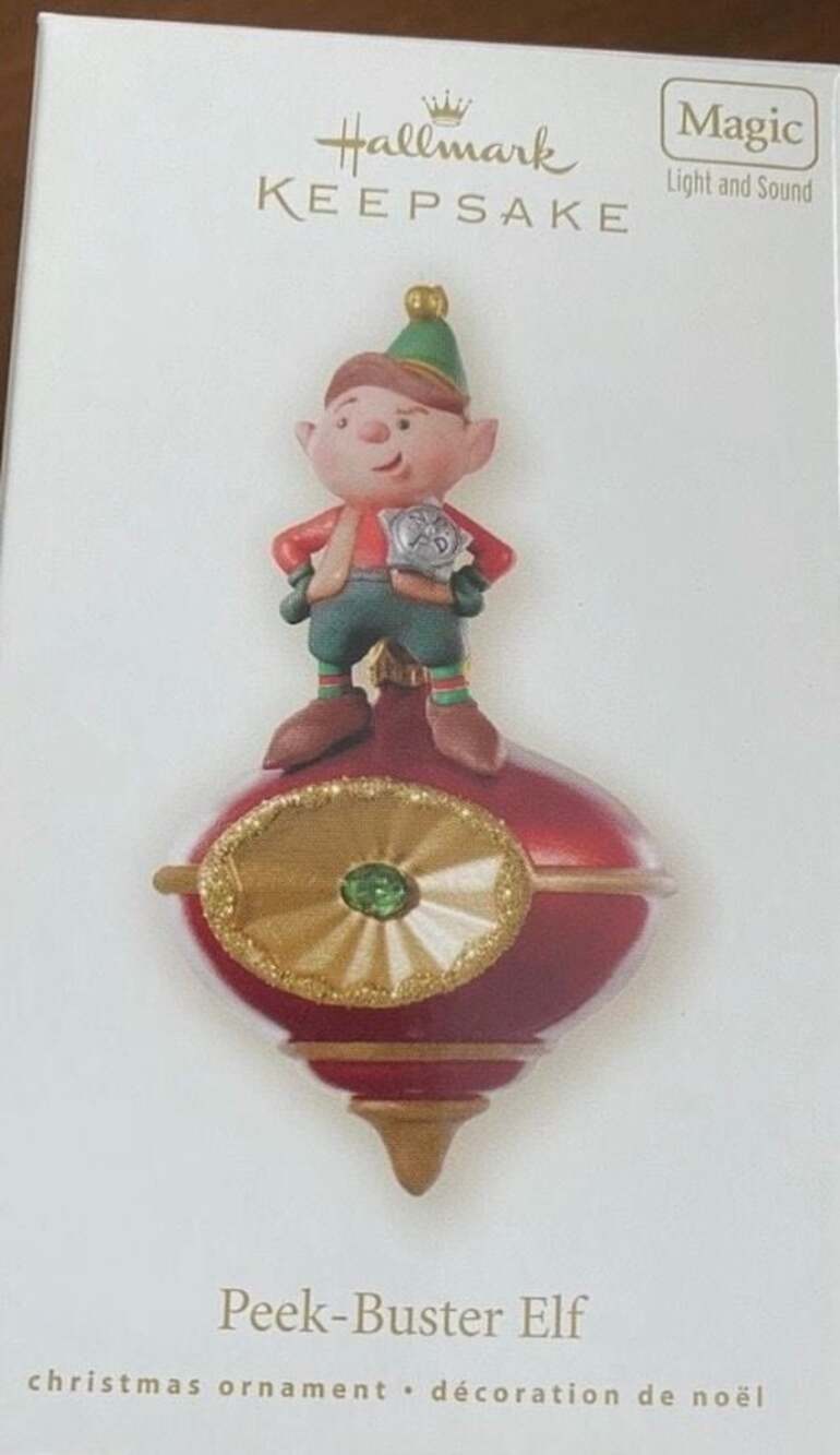 2008 Hallmark Keepsake Peek-Buster Elf Magic Light and Sound Christmas Ornament